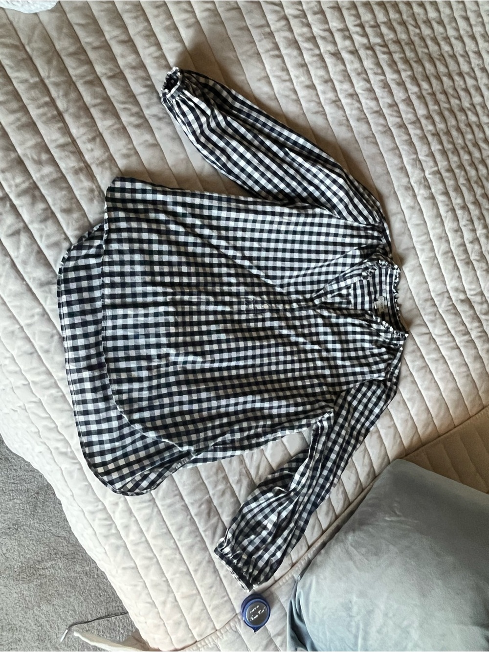 Blue and White Gingham Long-Sleeve Women's Top